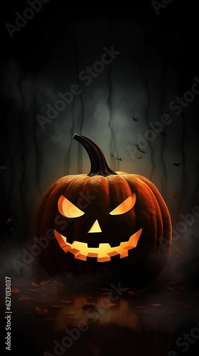 happy Halloween background pumpkins haunted houses bats candles trees moon orange and black background