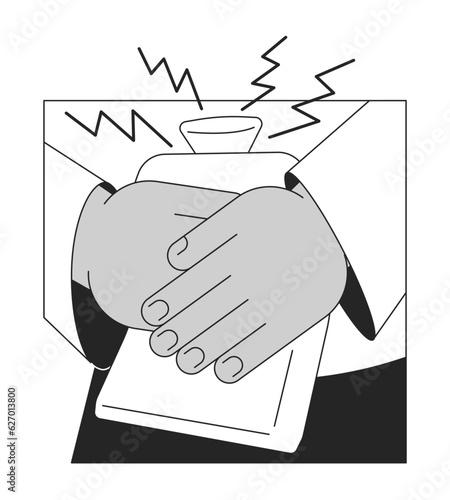 Heating pad for manage pain flat monochrome isolated vector object. Editable black and white line art drawing. Simple outline spot illustration for web graphic design