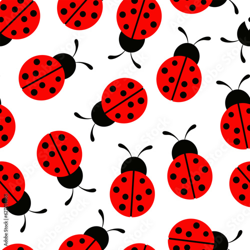 Seamless wallpaper ladybug. Vector continuous