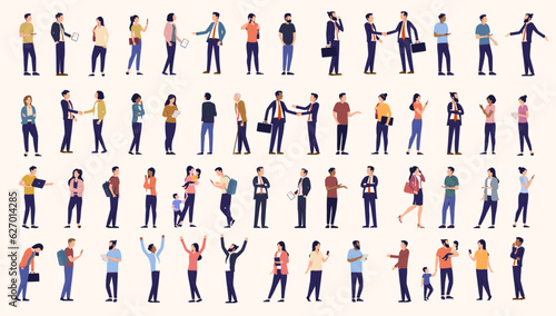 Office and business people vector collection - Set of characters working with computers, standing, talking and doing work. Flat design illustration