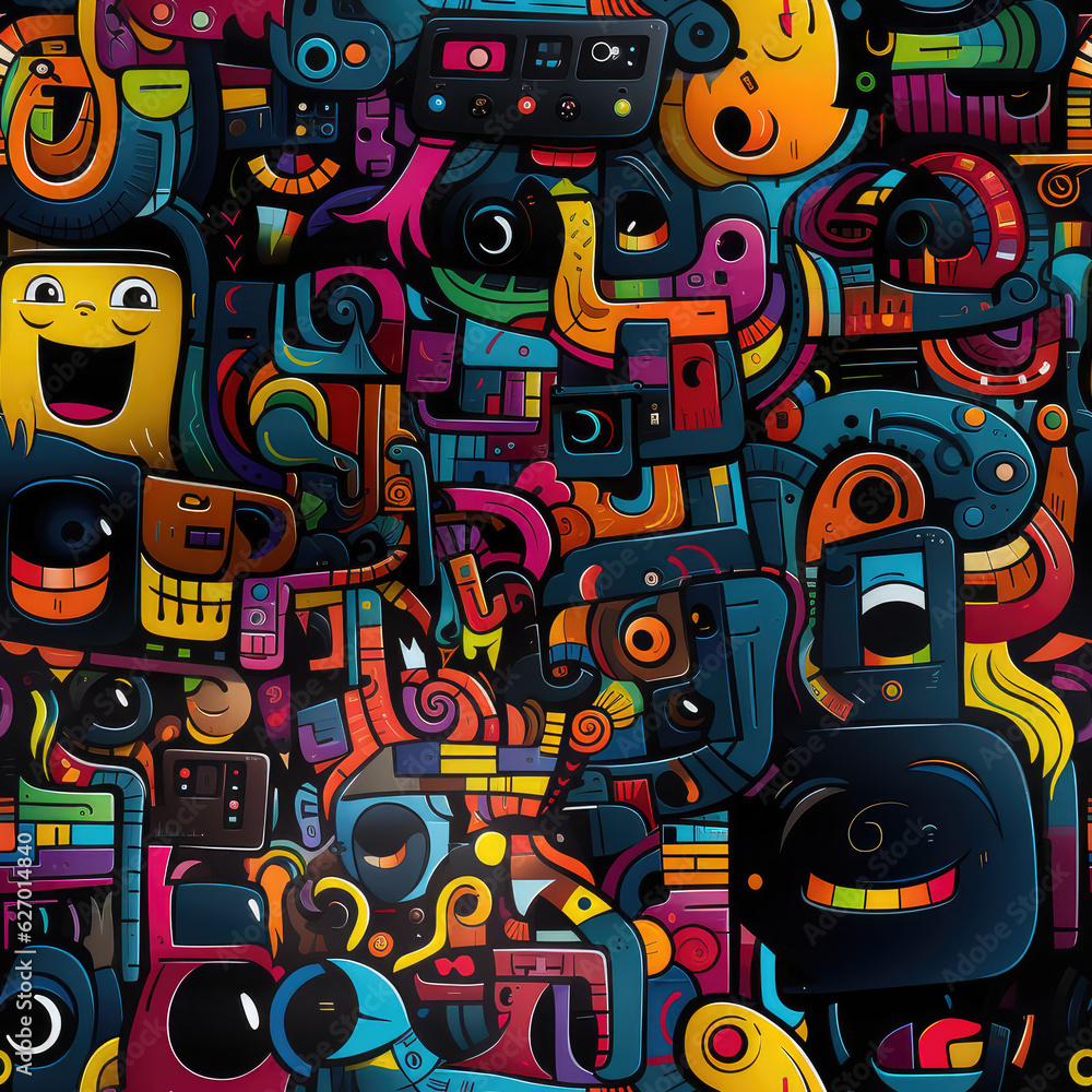 Graffiti art seamless repeat pattern, colorful funky
Graffiti art seamless repeat pattern, colorful funky