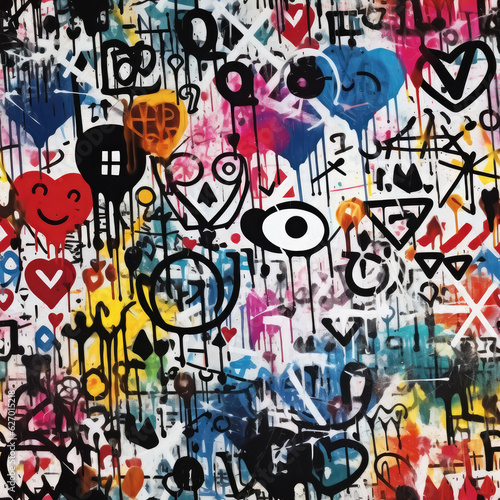 Graffiti art seamless repeat pattern, colorful funky 