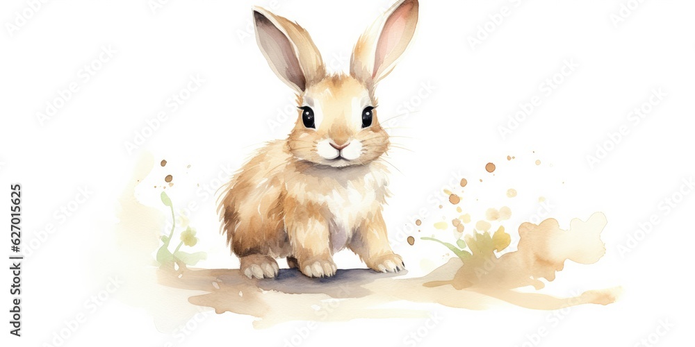Watercolor Bunny Adorable Watercolor Bunny - Full Body - Isolated on White  background Generative AI Digital Illustration