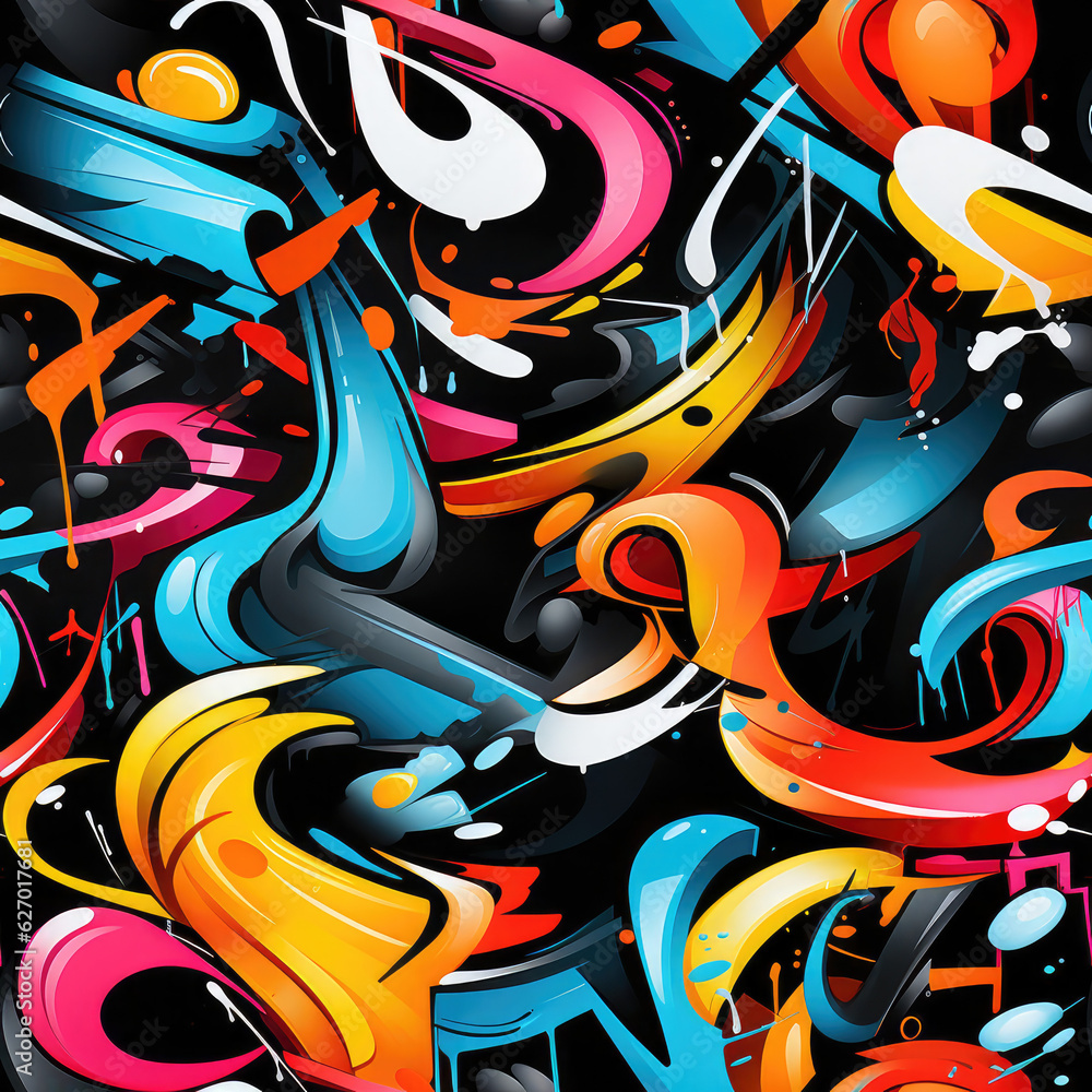 Naklejka premium Graffiti art seamless repeat pattern, colorful funky