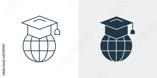 Global education icon vector, Graduation hat with glove line icon illustration