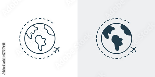 Travel icon with plane and planet. Plane travel around the world  vector illustration