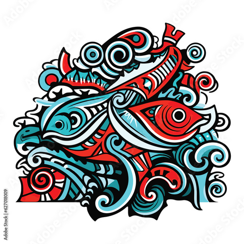 Abstract Waterworld, Pop Art's Dynamic Fish Illustration with a Burst of Vibrant Hues. Vector Illustration