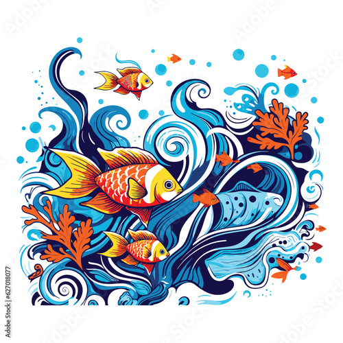 Vibrant Abstract Fish Illustration in a Colorful Aquatic Symphony. Vector Illustration