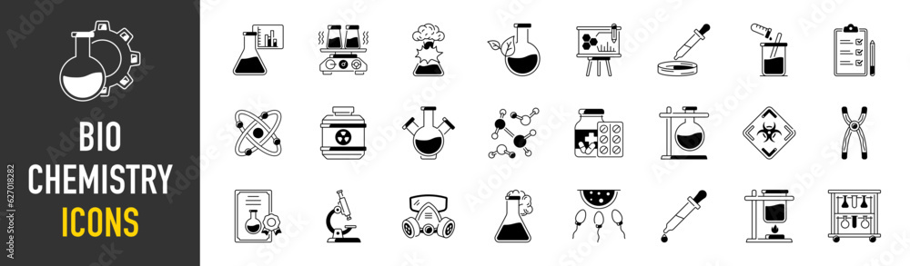 Biochemistry icons. Science, scientific activity elements - icon collection. Simple vector illustration.
Biochemistry icons. Science, scientific activity elements - icon collection. Simple vector illustration.