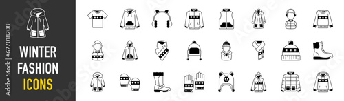 Set of winter fashion icons vector illustration.