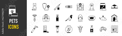 Pet, vet, pet shop, types of pets - minimal web icon set. Icons collection. Simple vector illustration.

