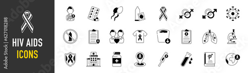 Set of vector icons with flat elements of AIDS and HIV for modern concepts, web and apps.	
