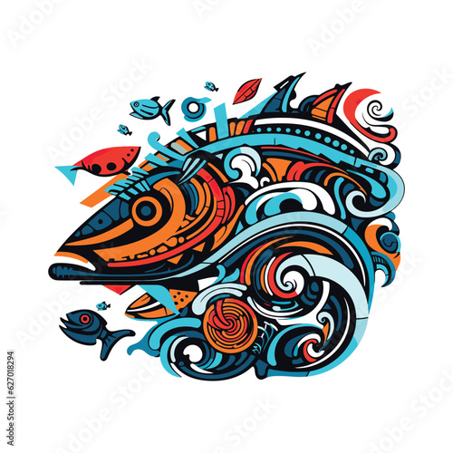 Pop Art's Abstract Fish Illustration Comes Alive in Vibrancy. Vector Illustration
