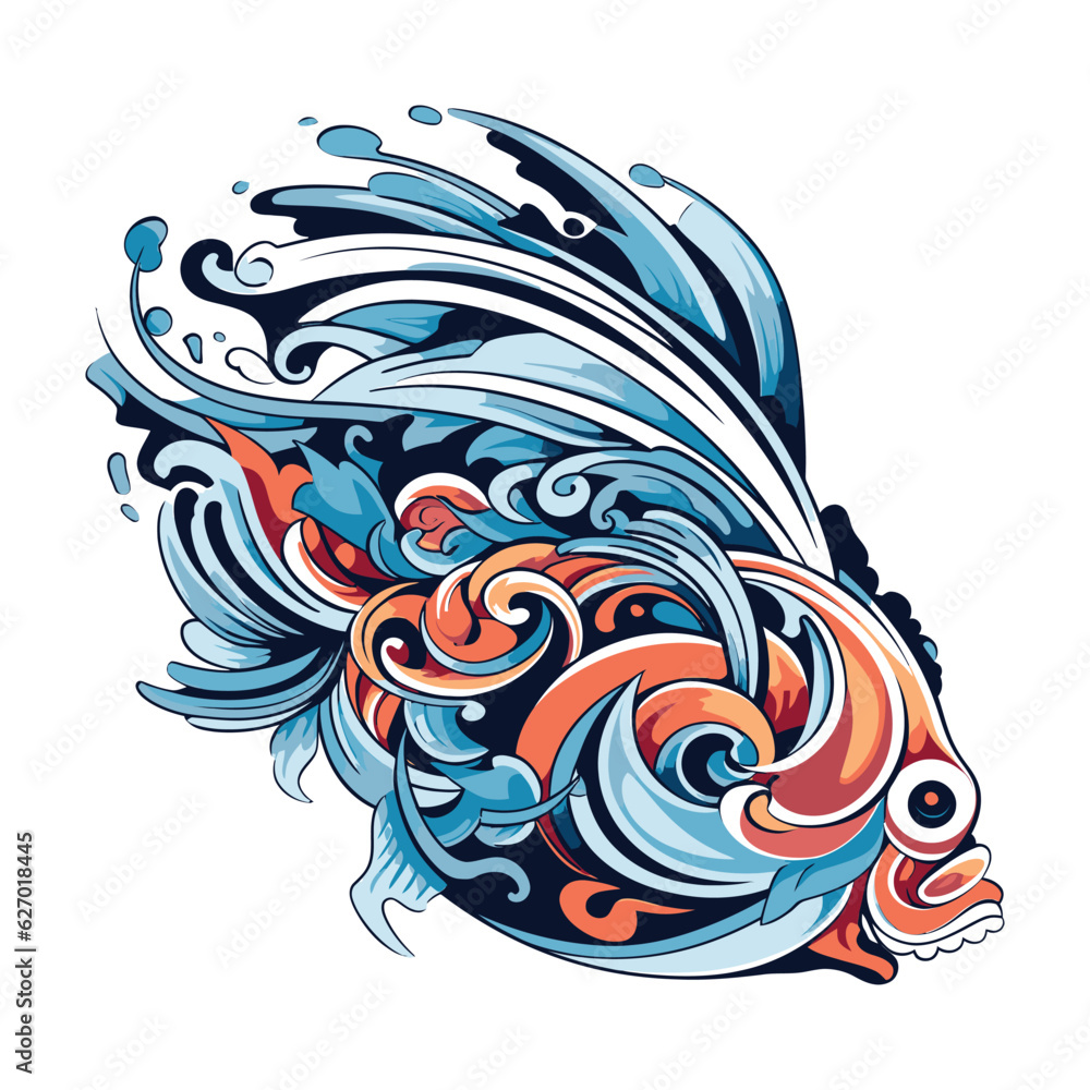 Obraz premium Vibrant Abstract Fish Illustration with A Burst of Colorful Aquatic Art