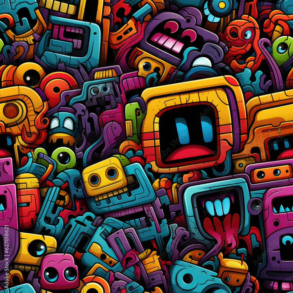 Graffiti art seamless repeat pattern, colorful funky
Graffiti art seamless repeat pattern, colorful funky