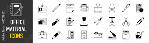 Office Supplies. Set of business and office material icons. Stationery Vector Illustration. 