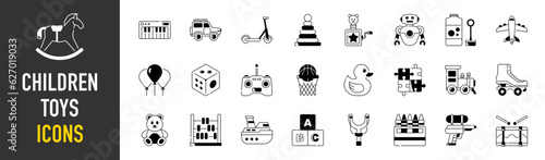 Set of children toys icons. Flat style icons Pack. Vector Illustration
