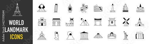 Set of world landmark icons. Simple art style icons pack. Vector illustration	
 #627019044