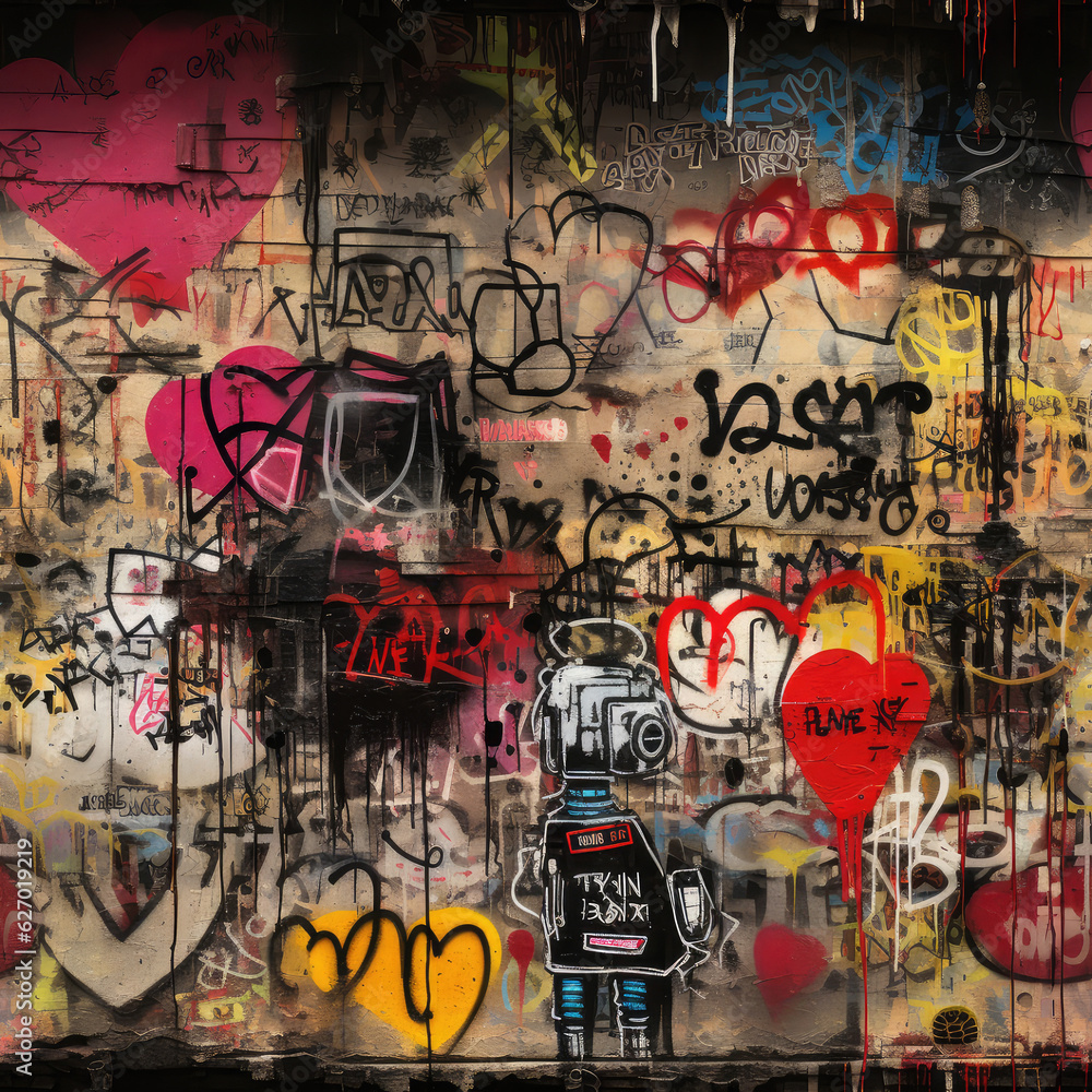 Fototapeta premium Graffiti art repeat pattern, colorful funky