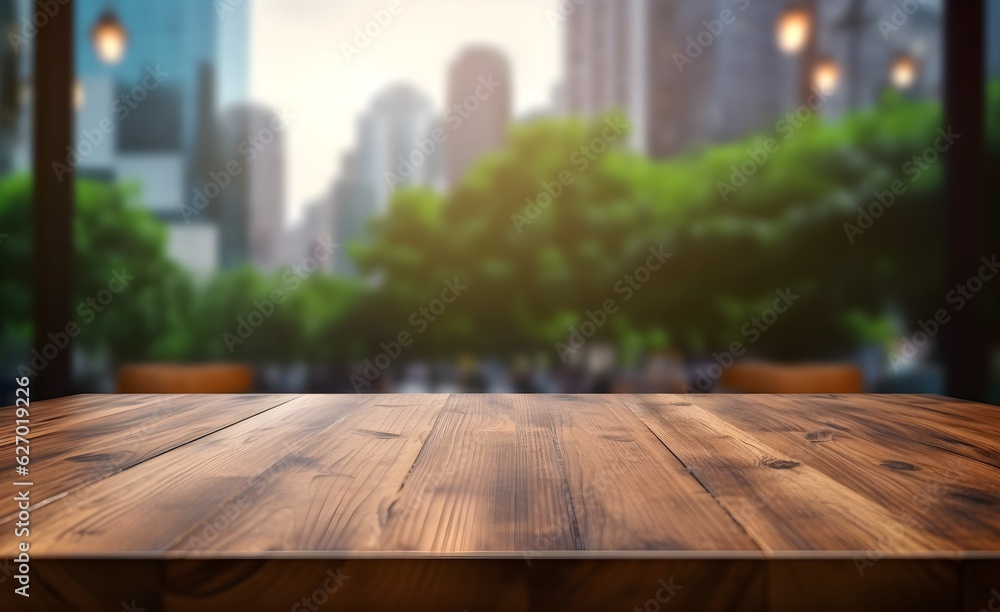 table for product display with cafe or restaurant interior background table for product display with cafe or restaurant interior background