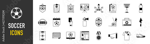 Set of football soccer icons. Thin style icons Pack. Vector Illustration
