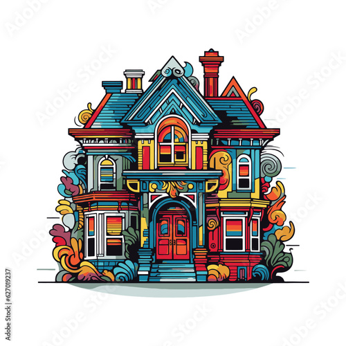 Colorful Abode: Pop Art Style House featuring Striking Character Illustrations with white isolated background