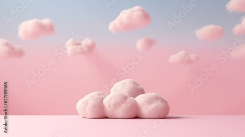 Generative AI, Pink magenta fantastic 3d clouds on the floor, sky and landscape. Gentle colors and with bright lights..