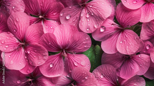 Pink flowers with water droplets glistening in the sunlight © Unicorn Trainwreck