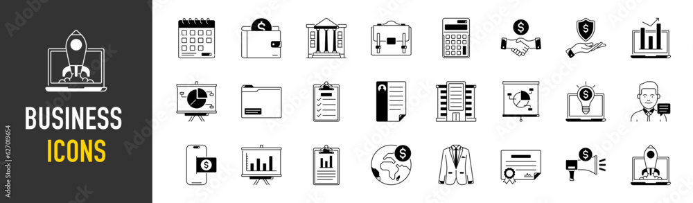 Business and finance web icon set - outline icon collection, vector illustration.
