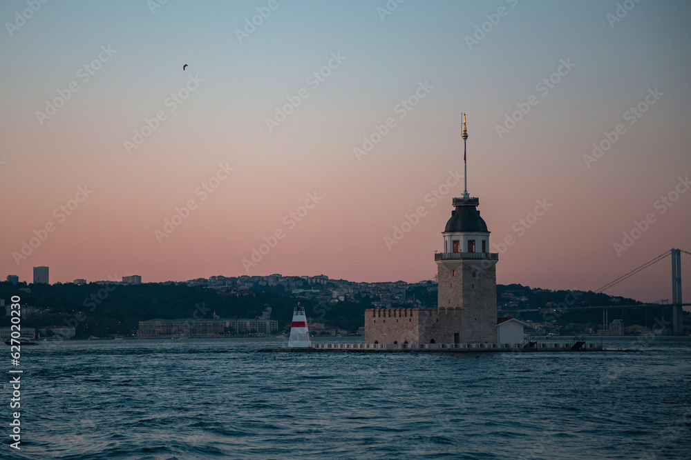 Maiden's Tower and Bosphorus view. Istanbul Turkey