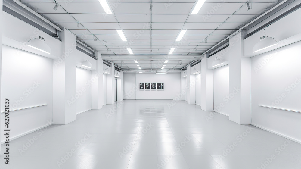 Black and White Photograph in an Empty White Gallery