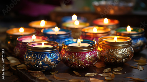 Diyas oil lamps for sale for Diwali. Generative Ai