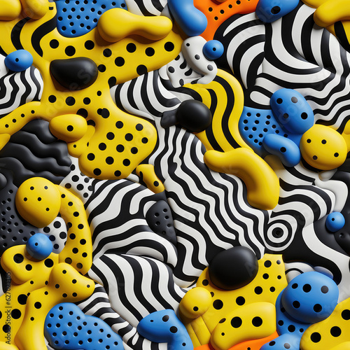 Memphis abstract seamless repeat pattern, modern colorful 3d 
