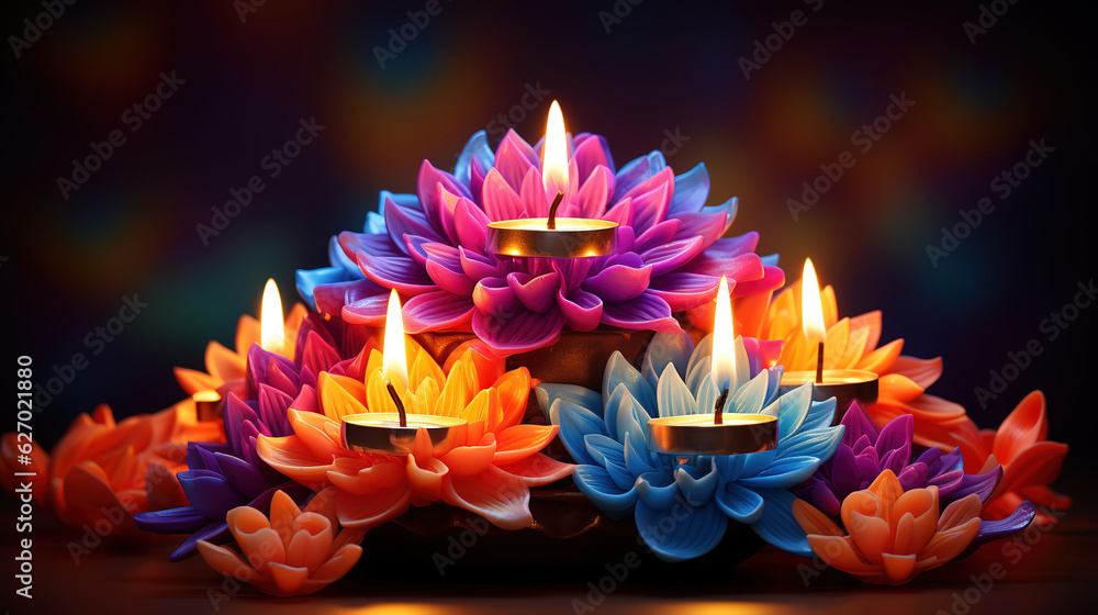 Happy diwali poster, indian festival of lights, hindu deepavali holiday card. Generative Ai