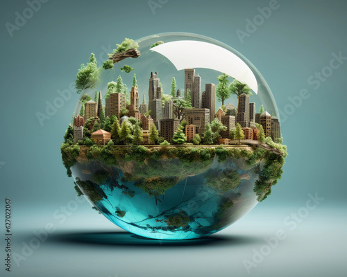 Beautiful environmental globe. Environmental cities create sustainable industries. This concept encapsulates Environmental, Social, and Corporate Governance (Generated with AI).