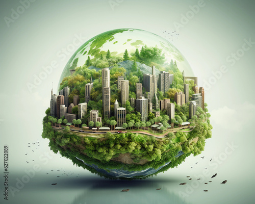 Beautiful environmental globe. Environmental cities create sustainable industries. This concept encapsulates Environmental, Social, and Corporate Governance (Generated with AI).