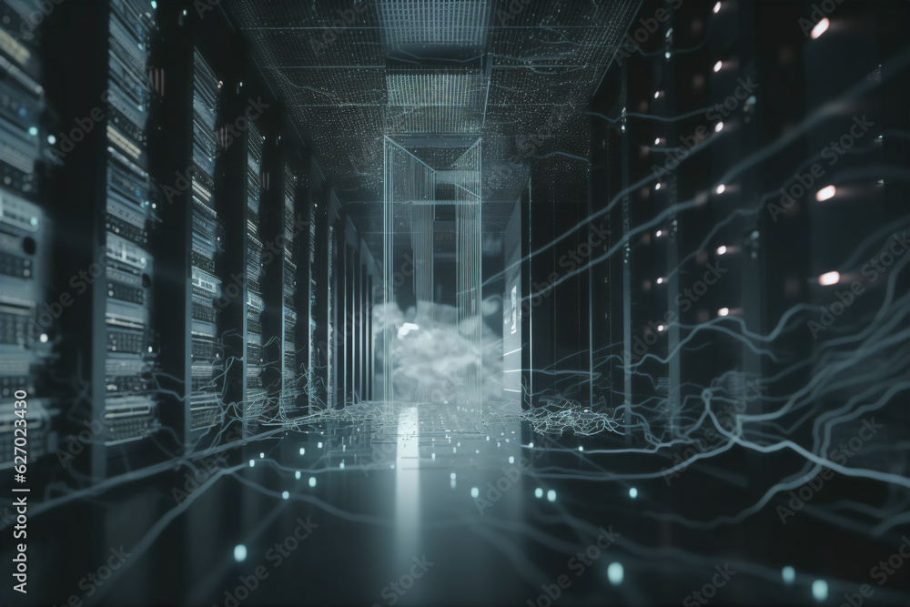 futuristic corridor of data center internet cloud server visualization of datastreams futuristic corridor of data center internet cloud server visualization of datastreams