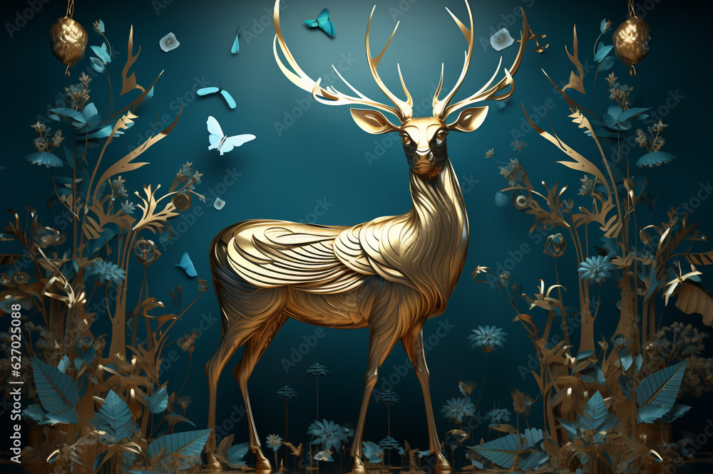 Modern And Creative Interior Mural Wall Art   Of A Deer Stock   1000 F 627025088 XwAHDK4UMnEjC3z0OSrgBLJciwv5sPmQ 