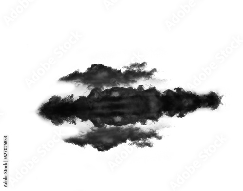 Black smoke cloud, fog or smokey flare and steam or gas, mist explosion with a powder spray. Rorschach test, design element and texture isolated on a transparent background
