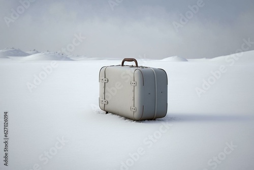 A solitary baggage on white surface. Generative AI