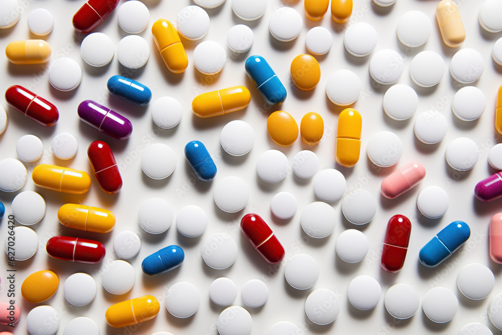 Various pills on a white background Various pills on a white background