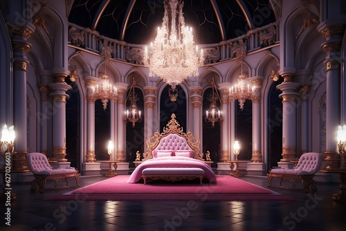 Princess bedroom in royal house. Ai art Fototapet