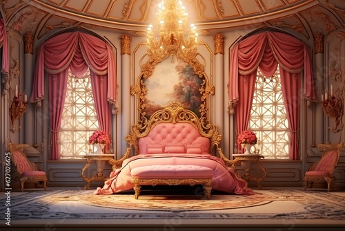 Princess bedroom in royal house. Ai art