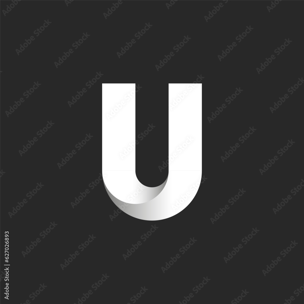 Letter U 3d ribbons logo, bold font typography design element, rounded geometric shape, material design mockup, black and white gradient logotype, creative idea identity mark. Letter U 3d ribbons logo, bold font typography design element, rounded geometric shape, material design mockup, black and white gradient logotype, creative idea identity mark.