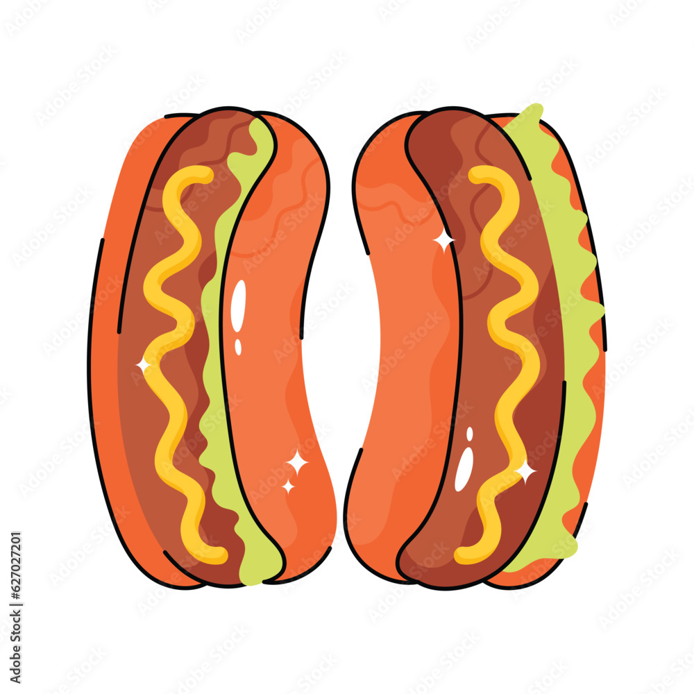 Hot dog vector filled outline Sticker. EPS 10 file Hot dog vector filled outline Sticker. EPS 10 file