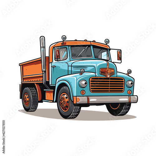 Rustic Beauty, Vintage Pickup Truck adorned in Dark Cyan and Light Bronze. Vector Illustration