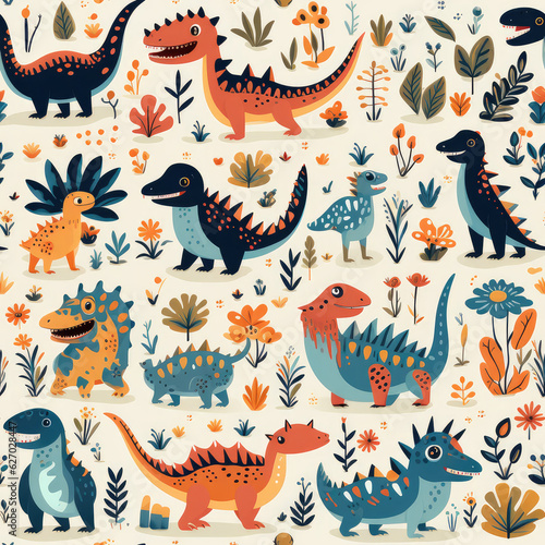 Cartoon dinosaurs childish seamless repeat pattern  © Roman