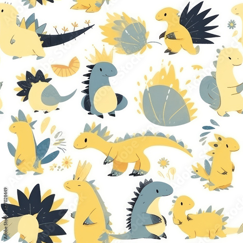 Cartoon dinosaurs childish seamless repeat pattern 