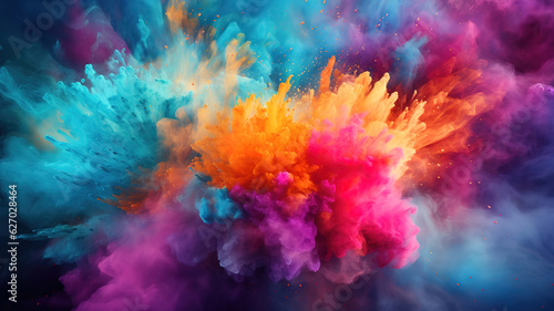 Colorful pwoder explosion on dark background. Generative Ai