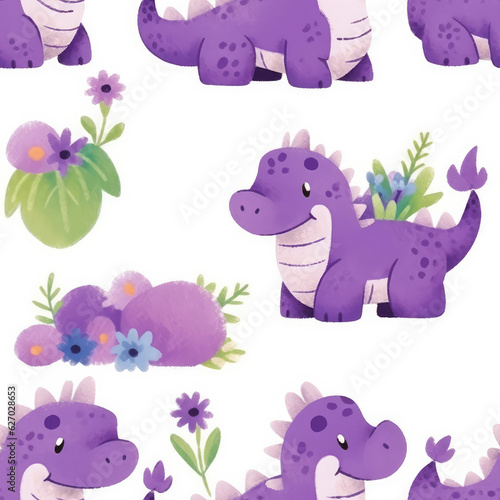 Cartoon dinosaurs childish seamless repeat pattern 